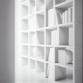 Soft focus shelves and Key cabinet locks. White wooden shelves bookcase. Abstract blurred empty college library interior space. Royalty Free Stock Photo