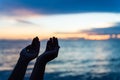 Soft focus and silhouette woman hands praying Royalty Free Stock Photo