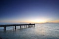 Soft focus of sunset at straits of malacca with jetty and angler