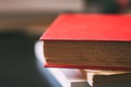 Soft focus of a thick red book with a blurry background Royalty Free Stock Photo
