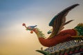 Soft focus view of Chinese phoenix statue on the roof in Chinese