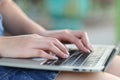 Soft focus of young woman of freelancer working using laptop computer in coffee shop, Communication technology and Business Royalty Free Stock Photo