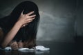 Soft  focus. young woman sad and fear stressful depressed emotional. stop abusing violence in women,person with health anxiety. Royalty Free Stock Photo