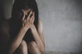 Soft  focus. young woman sad and fear stressful depressed emotional. stop abusing violence in women,person with health anxiety. Royalty Free Stock Photo