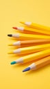 Soft focused selective focus Colored pencil isolated on yellow background