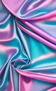 Soft folds on shiny fabric. Texture of pink and blue silk fabric. Light blue and pink silk satin fabric wave or silk wavy folds. Royalty Free Stock Photo