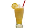 Soft frozen lemonade with whipped cream in a tall glass with a red straw. Royalty Free Stock Photo