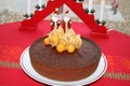 Soft gingerbread cake with physalis fruits on top