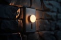 Soft Glow of Light Switch on Stone Wall in Modern Interior Design Aesthetic at Night Royalty Free Stock Photo