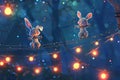 Soft glow at night circus cute hops balancing on line