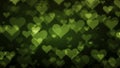 Soft Green Hearts On Dark Graduated Background. Valentines Day Concept