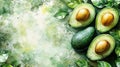 Soft Green Watercolor Avocado Halves Background Royalty Free Stock Photo