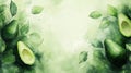 Soft Green Watercolor Avocado Halves Background Royalty Free Stock Photo