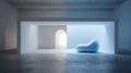 Soft Grey Block Transforming Into Blue Gel Material in an Airy Room With a Light-Grey Void and Soft Light Illuminating Royalty Free Stock Photo