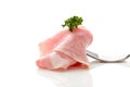 Soft ham slice wrapped on fork Royalty Free Stock Photo