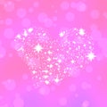 Soft heart composed of white stars on pink bokeh background