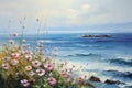 Soft Hues of Daisies: A Serene Beach Lighthouse Vista in the Noo Royalty Free Stock Photo