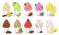 Soft ice cream cups varieties set isolated