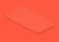 Soft isometric coral orange vector smartphone. 3d realistic empty screen phone template for inserting any UI interface