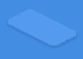 Soft isometric tender blue vector smartphone. 3d realistic empty screen phone template for inserting any UI interface