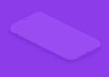 Soft isometric violet vector smartphone. 3d realistic empty screen phone template for inserting any UI interface