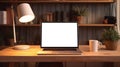 Soft lamp light cozy desk ai generated laptop template