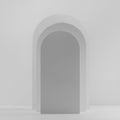 Soft light grey rectangle rounded arches in silhouette with shadows as podium on abstract stage mockup for presentation cosmetic.