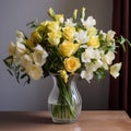 Soft Light And Organic Contours: A Beautiful Vase Of Yellow And White Roses Royalty Free Stock Photo