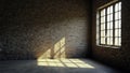 Soft light spills through window on cold brick wall, light, darkness Royalty Free Stock Photo