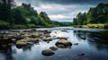 Soft light and tranquil river under cloudy sky Royalty Free Stock Photo