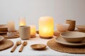 Warm Ambient Lighting and Diningware for Cozy Home Setting Royalty Free Stock Photo