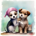 group of adorable puppies and kittens Royalty Free Stock Photo