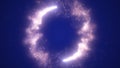 Soft luminous purple ring of sparkling particles forming a magical cosmic vortex against a deep blue backdrop Royalty Free Stock Photo
