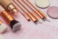 Soft makeup brushes, powder and other cosmetic items Royalty Free Stock Photo