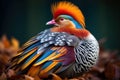 Soft Mandarin duck feathers. Generate Ai Royalty Free Stock Photo