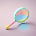 AI generated vibrant illustration of a magnifying glass in pastel colors on soft pink background