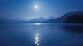 Soft moonbeams dance on the surface of the water creating a peaceful and dreamy atmosphere. .