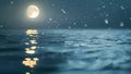 Soft moonbeams dance on the surface of the water creating a peaceful and dreamy atmosphere. .