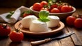 Soft mozzarella cheese on a wooden board cut into bars. Sour-milk product, cottage cheese