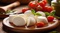 Soft mozzarella cheese on a wooden board cut into bars. Sour-milk product, cottage cheese