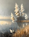 Soft, Muted Palette Canvas Painting with Tall Grass, Delicate Flowers, British Landscapes, Romantic Riverscapes, Cottagepunk,