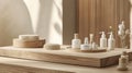 Soft and natural elements blend seamlessly on this wooden podium creating a Zenlike atmosphere for the Japanese skincare