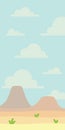 Soft nature landscape with blue sky, desert, volcanoes or mountains, some grass. Empty space. Nobody. Vector