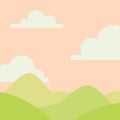 Soft nature landscape with sky, mountains and green hills. Rural scenery. Sunrise time. Vector illustration in simple Royalty Free Stock Photo