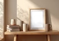 Neutral Minimalist Still Life: Books, Mugs, Frame Royalty Free Stock Photo