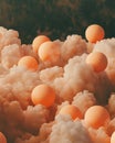 Soft Orange Spheres Among Textured Cloudy Forms in Dreamy Scene Royalty Free Stock Photo