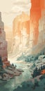 Soft Palette Mountaineering In Split Canyon - Digital Painting