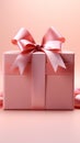 Soft pastel: Blank pink gift box with ribbon on isolated pink backdrop.