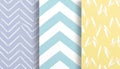 Soft pastel blue and yellow backgrounds feature abstract white zigzag and dash patterns. Geometric chevron shapes create a modern Royalty Free Stock Photo