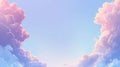 Soft pastel clouds frame a serene azure sky, conjuring a peaceful realm where the imagination soars freely, untethered
